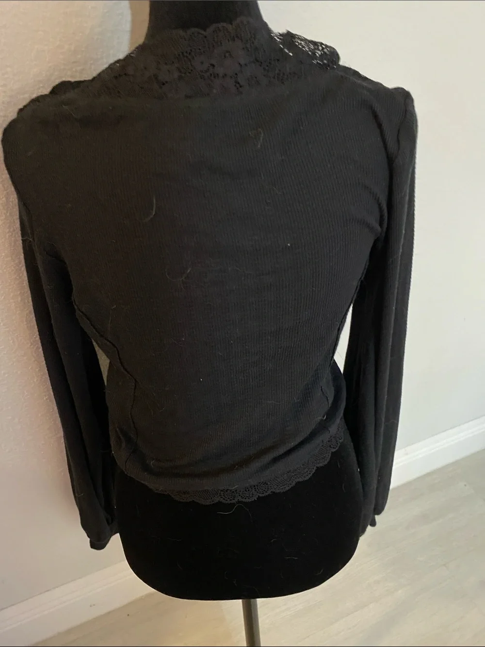 Free People Black Lace-Trim Button Cardigan